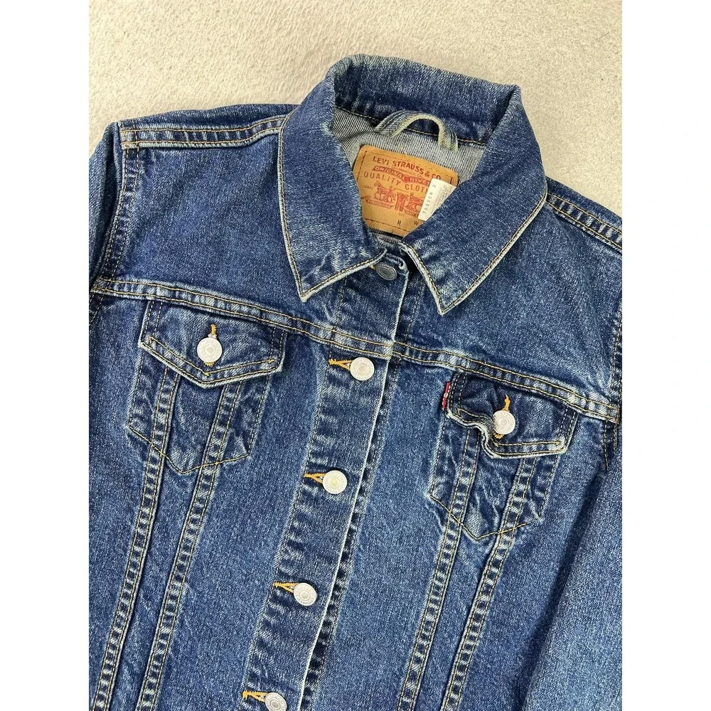 Levis Denim Jacket Youth Medium Blue Jean JR Trucker Button Front 7555CR 28352